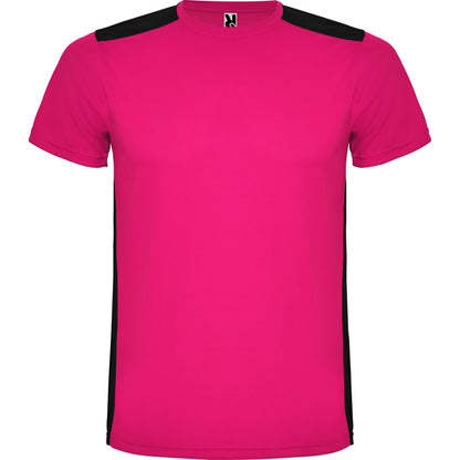 Roly Detroit men's T-shirt in fuchsia/black, ready for logo printing or embroidery