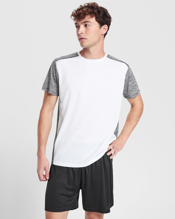 Roly Zolder men's T-shirt in white/heather black, alternative view, ready for logo printing or embroidery