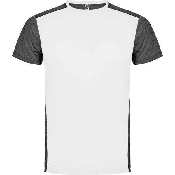 Roly Zolder men's T-shirt in white/heather black, ready for logo printing or embroidery