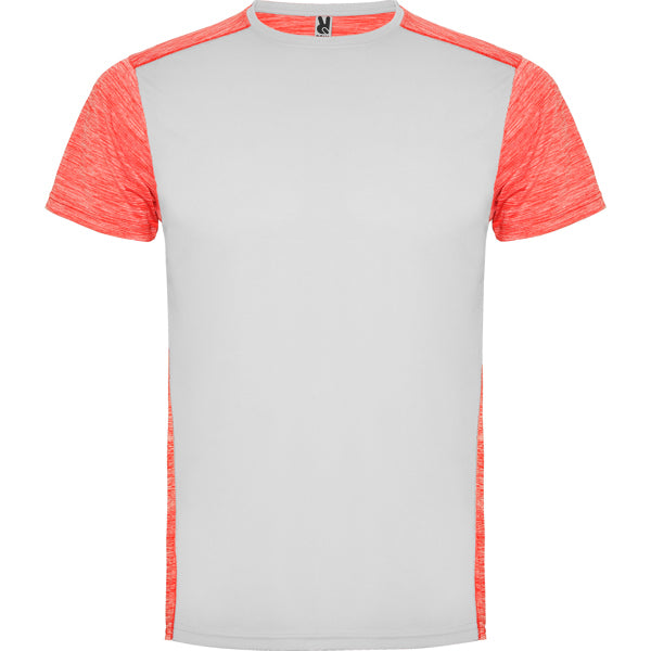 Roly Zolder men's T-shirt in white/heather fluor coral, ready for logo printing or embroidery