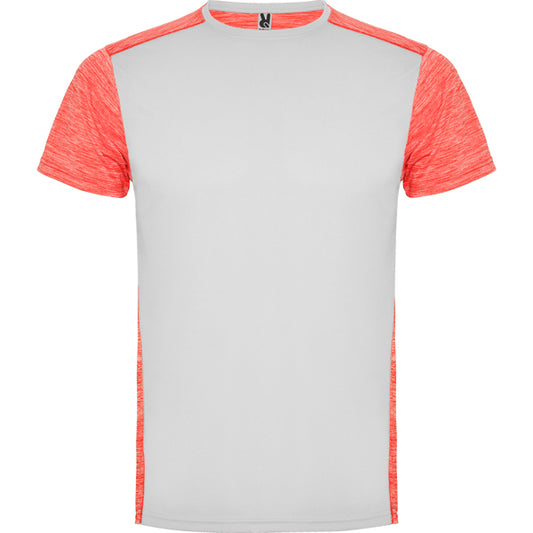 Roly Zolder men's T-shirt in white/heather fluor coral, ready for logo printing or embroidery