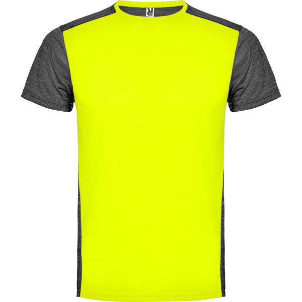 Roly Zolder men's T-shirt in fluor yellow/heather black, ready for logo printing or embroidery