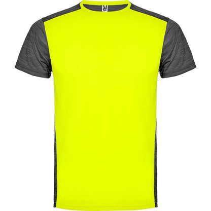 Roly Zolder men's T-shirt in fluor yellow/heather black, ready for logo printing or embroidery