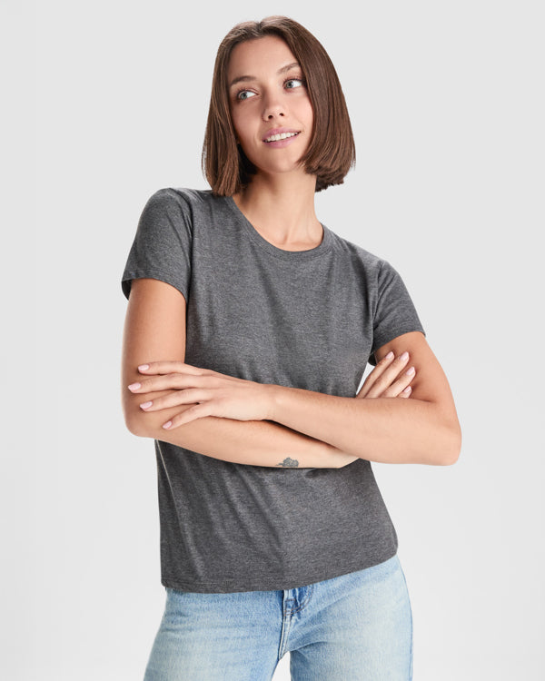 Roly Fox Woman women's T-shirt in heather black, alternative view, ready for logo printing or embroidery