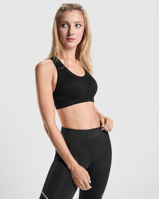 Roly Sakhir women's sports top in black, alternative view, ready for logo printing or embroidery