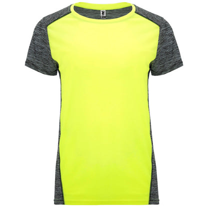 Roly Zolder Woman women's T-shirt in fluor yellow/heather black, ready for logo printing or embroidery