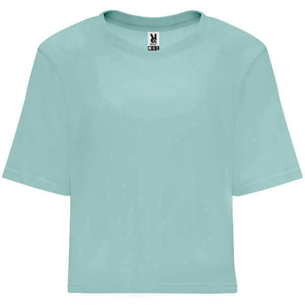Roly Dominica women's T-shirt in washed blue, ready for logo printing or embroidery