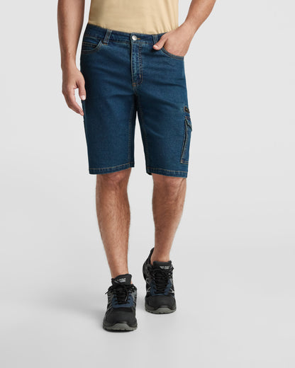 Roly WRK Nivus unisex shorts in blue jeans, alternative view, ready for logo printing or embroidery