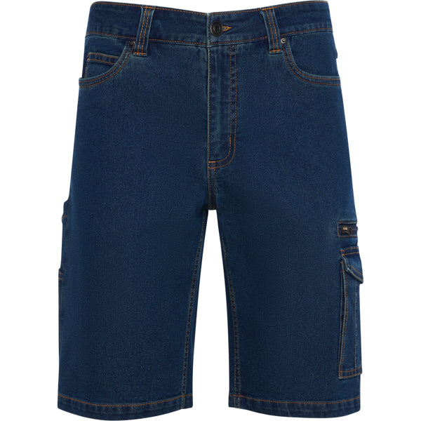Roly WRK Nivus unisex shorts in blue jeans, ready for logo printing or embroidery