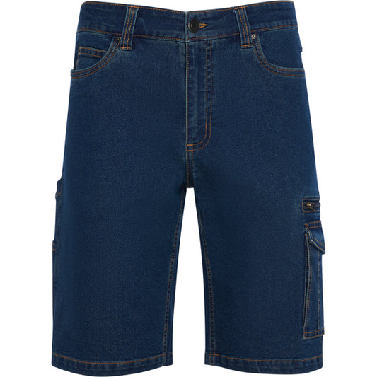 Roly WRK Nivus unisex shorts in blue jeans, ready for logo printing or embroidery