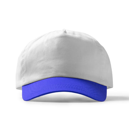 Stamina Freya cotton cap in white/royal blue, ready for logo printing