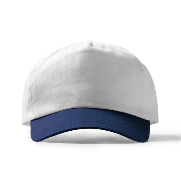 Stamina Freya cotton cap in white/navy blue, ready for logo printing