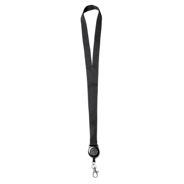 Stamina Sumba lanyard with retractable accessory in black, ready for logo printing