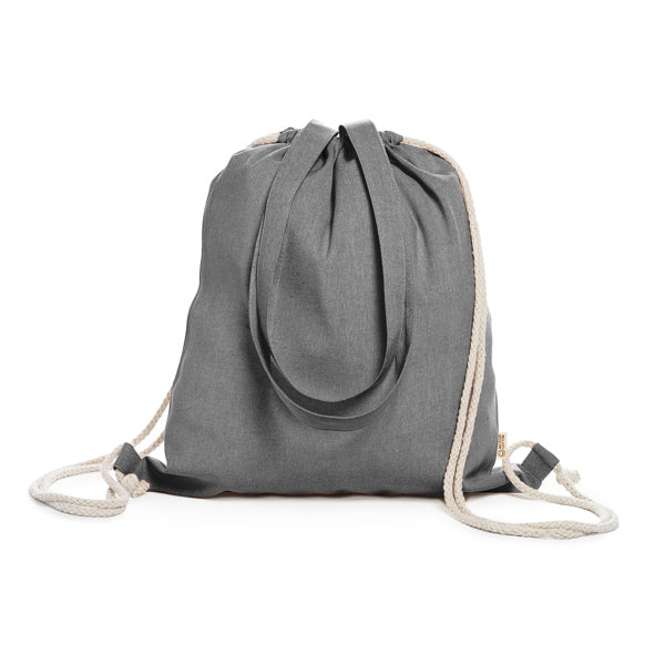 Stamina Varese polyester and recycled cotton drawstring bag in black, ready for logo printing