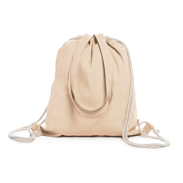 Stamina Varese polyester and recycled cotton drawstring bag in beige, ready for logo printing