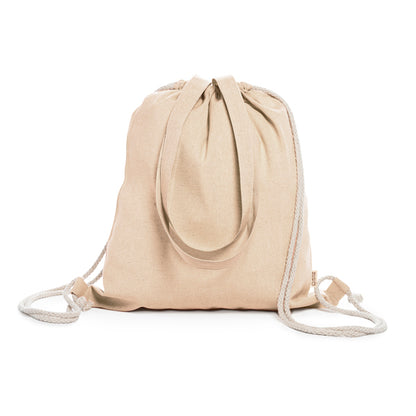 Stamina Varese polyester and recycled cotton drawstring bag in beige, ready for logo printing