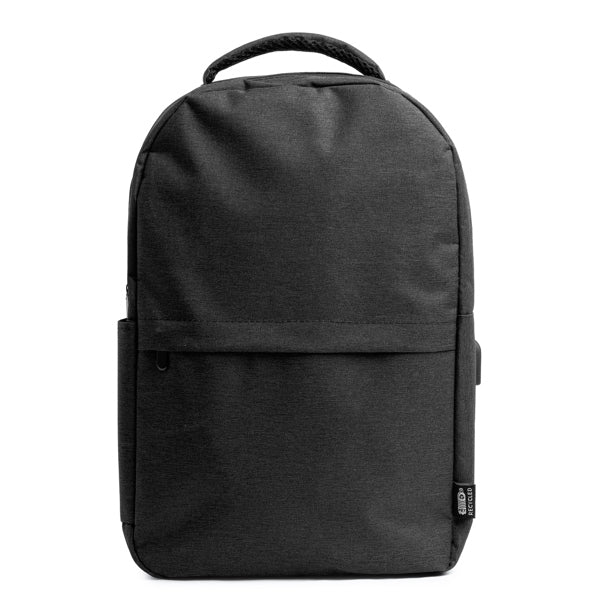 Stamina Gregor recycled RPET polyester backpack in black, ready for logo printing