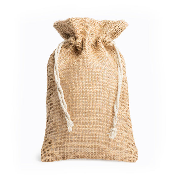 Stamina Flay jute drawstring bag in beige, ready for logo printing