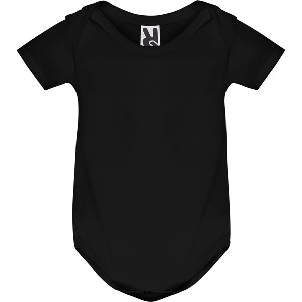 Roly Honey baby baby bodysuit in black, ready for logo printing or embroidery