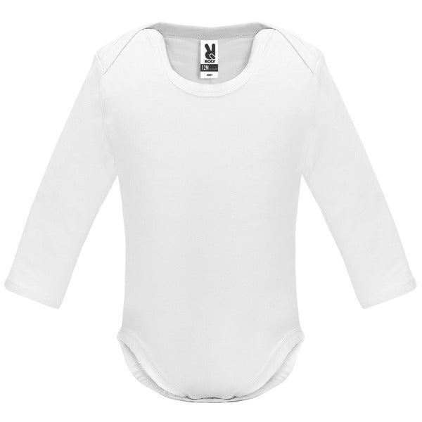 Roly Honey L/s baby baby bodysuit in white, ready for logo printing or embroidery