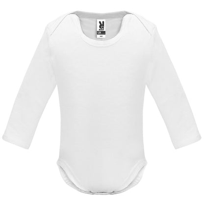 Roly Honey L/s baby baby bodysuit in white, ready for logo printing or embroidery