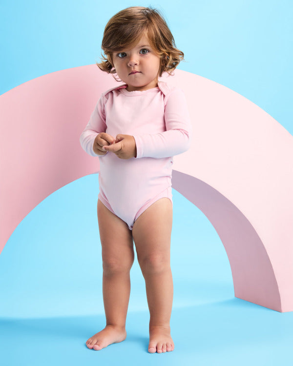 Roly Honey L/s baby baby bodysuit in white, alternative view, ready for logo printing or embroidery