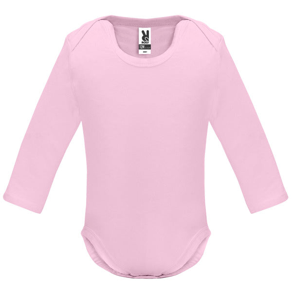 Roly Honey L/s baby baby bodysuit in light pink, ready for logo printing or embroidery