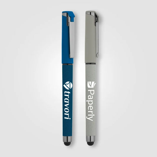 Islander Cadence Plastic Stylus Pen promotional pen in grey printed with your company logo