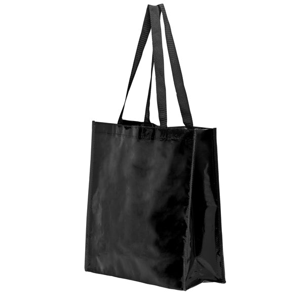 Stamina Coast laminated polypropylene tote bag in black, ready for logo printing