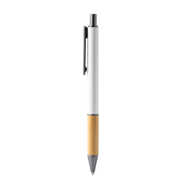 Stamina Penta bamboo ball pen in white, ready for laser engraving
