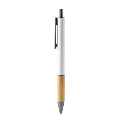 Stamina Penta bamboo ball pen in white, ready for laser engraving