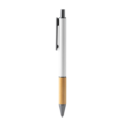 Stamina Penta bamboo ball pen in white, ready for laser engraving