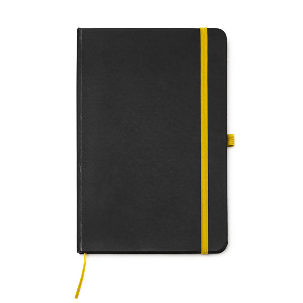 Stamina Piana black PU notebook A5 in yellow, ready for logo printing