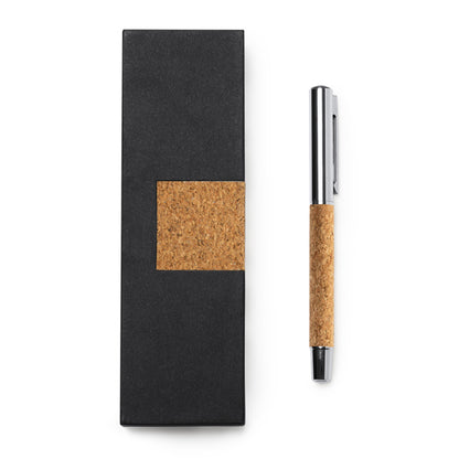 Stamina Suver cork ball pen in black, ready for logo printing