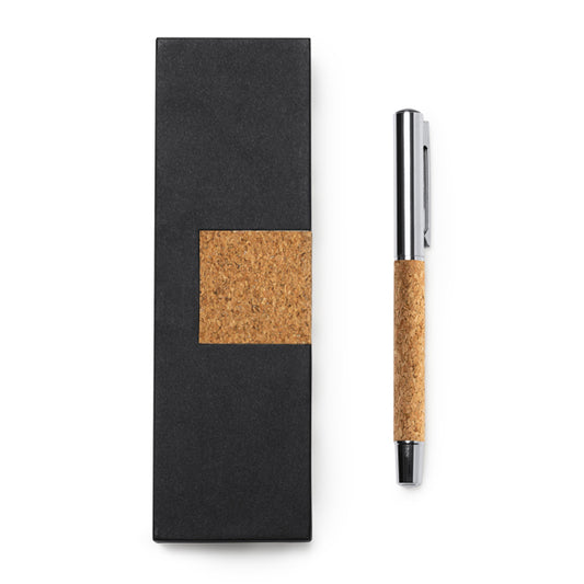 Stamina Suver cork ball pen in black, ready for logo printing