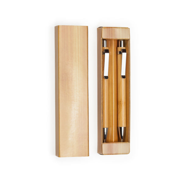 Stamina Kioto bamboo pen and pencil writing set in beige, ready for logo printing
