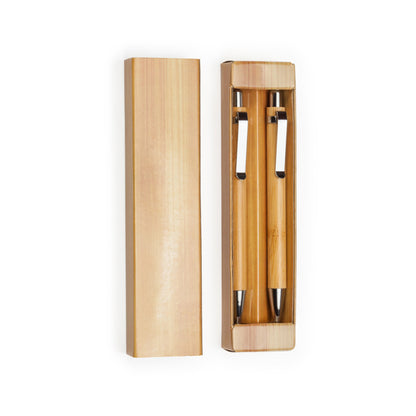 Stamina Kioto bamboo pen and pencil writing set in beige, ready for logo printing