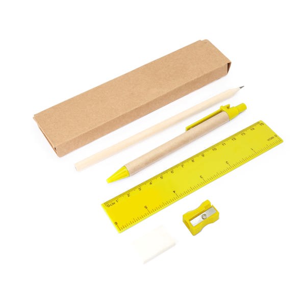 Stamina Lizana cardboard and plastic writing set in yellow, ready for logo printing