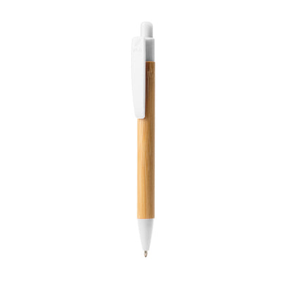 Stamina Gildon bamboo ball pen in white, ready for laser engraving