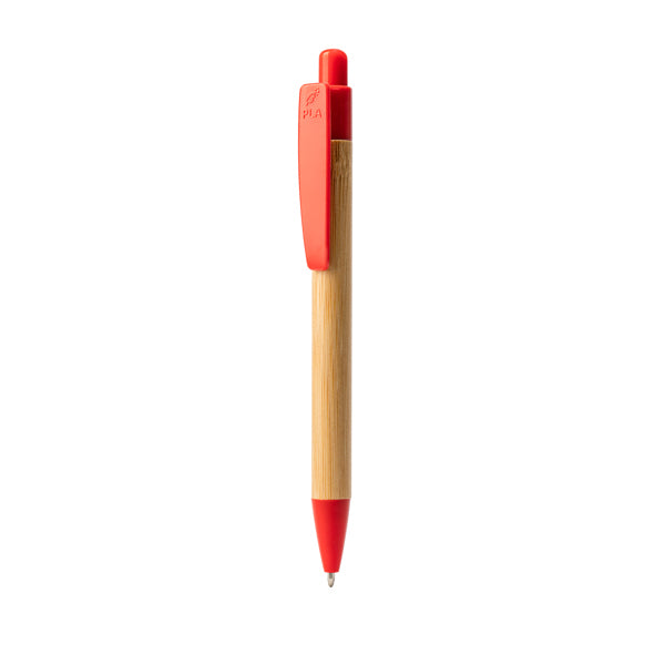 Stamina Gildon bamboo ball pen in red, ready for laser engraving