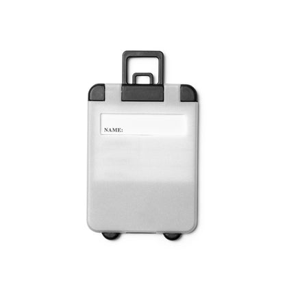 Stamina Charter suitcase tag in the shape of a trolley in white, ready for logo printing