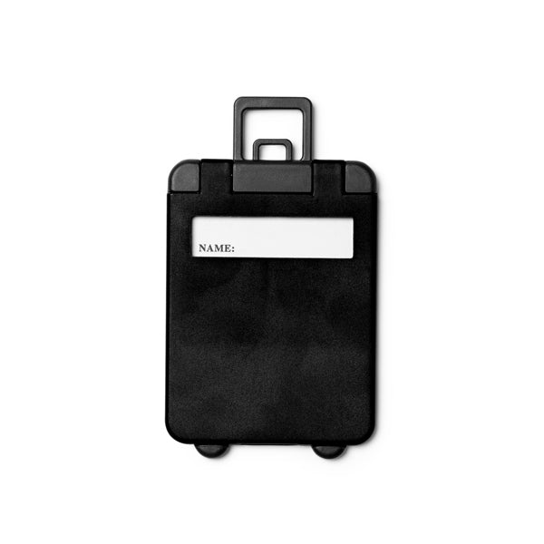 Stamina Charter suitcase tag in the shape of a trolley in black, ready for logo printing
