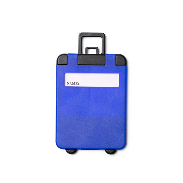 Stamina Charter suitcase tag in the shape of a trolley in royal blue, ready for logo printing