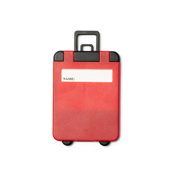 Stamina Charter suitcase tag in the shape of a trolley in red, ready for logo printing