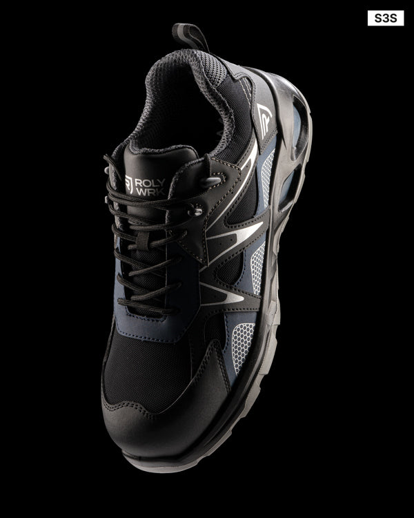 Roly WRK Kercus unisex work shoes in black/navy blue, alternative view, ready for logo printing or embroidery