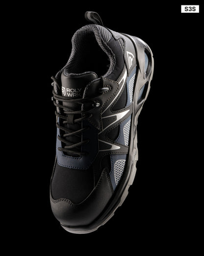 Roly WRK Kercus unisex work shoes in black/navy blue, alternative view, ready for logo printing or embroidery