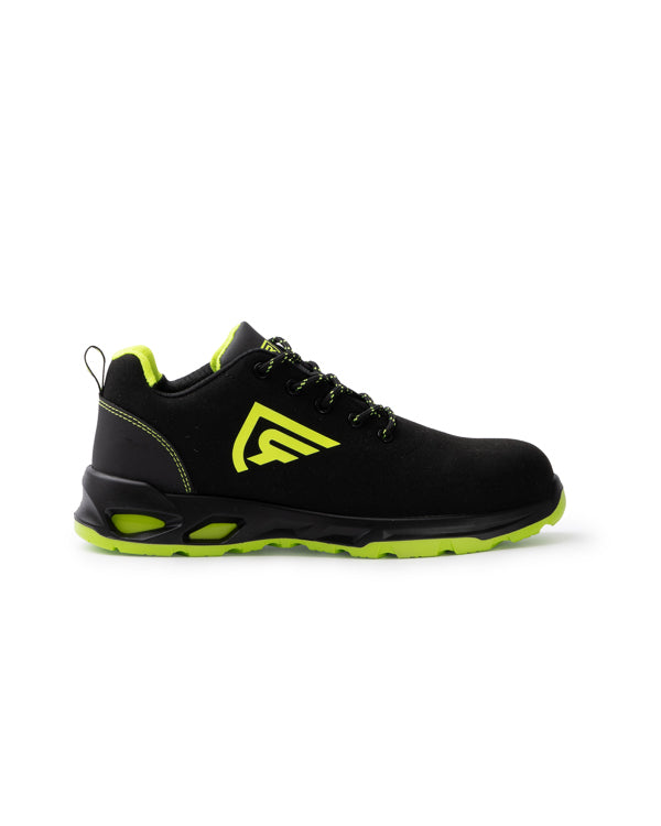 Roly WRK Ceryson unisex work shoes in black/fluor yellow, ready for logo printing or embroidery