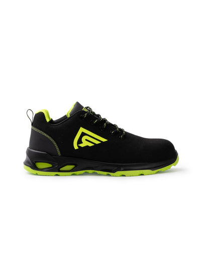 Roly WRK Ceryson unisex work shoes in black/fluor yellow, ready for logo printing or embroidery