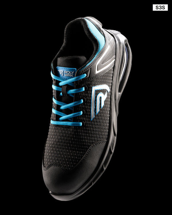 Roly WRK Noboa unisex work shoes in black/royal blue, alternative view, ready for logo printing or embroidery