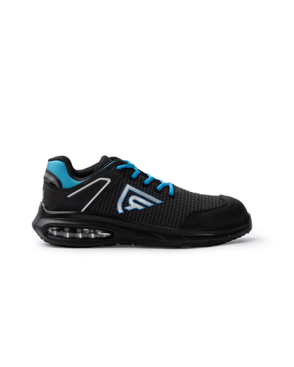 Roly WRK Noboa unisex work shoes in black/royal blue, ready for logo printing or embroidery